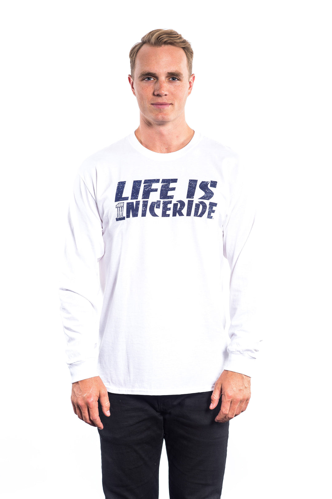 Life is - White Hanes Pre-Shrunk 100% Cotton Long Sleeve Men&