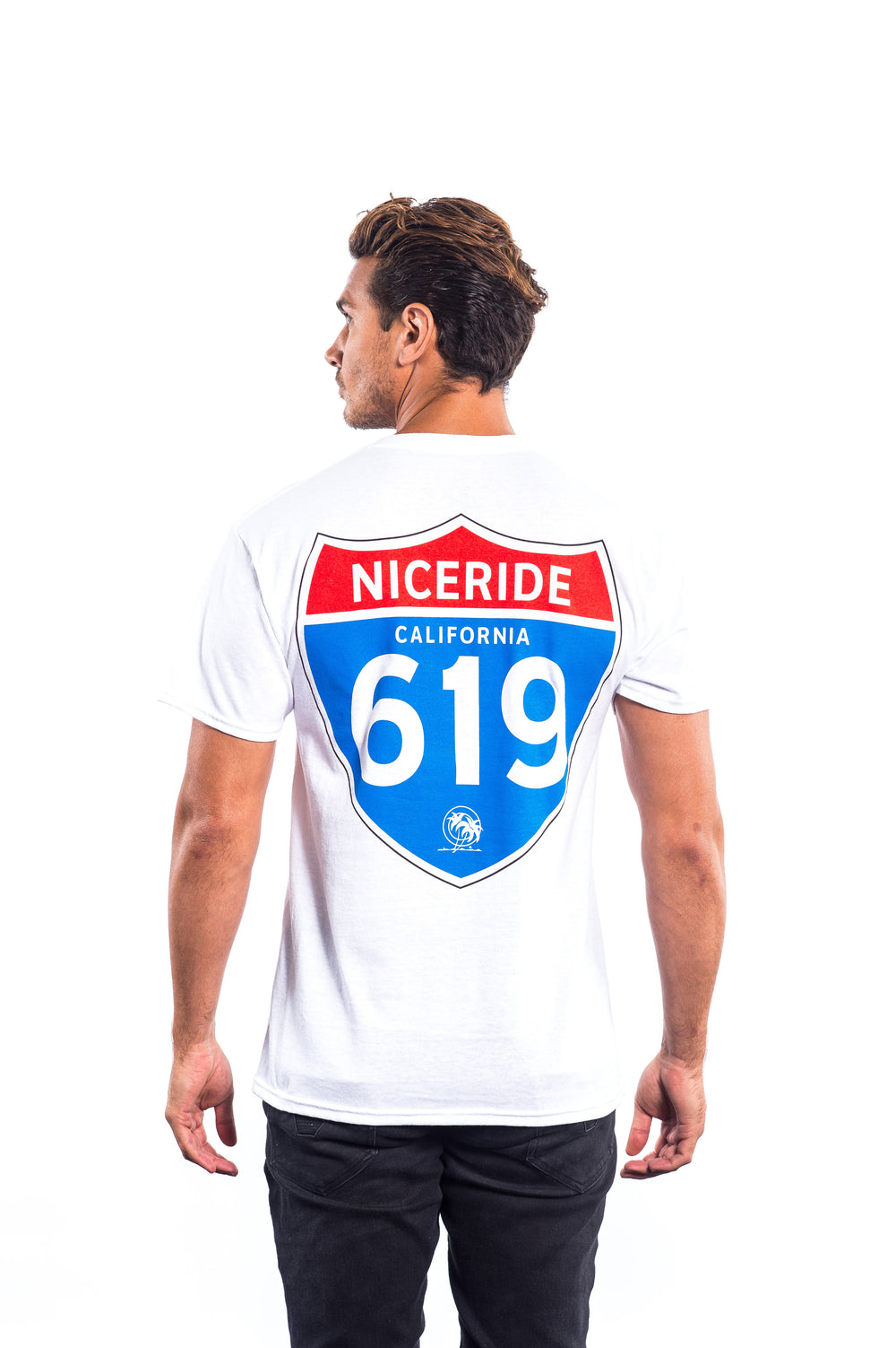 Hanes Men's Comfort Blend Short Sleeve T-Shirt with NICERIDE 619 logo on back, perfect for casual wear and activities.