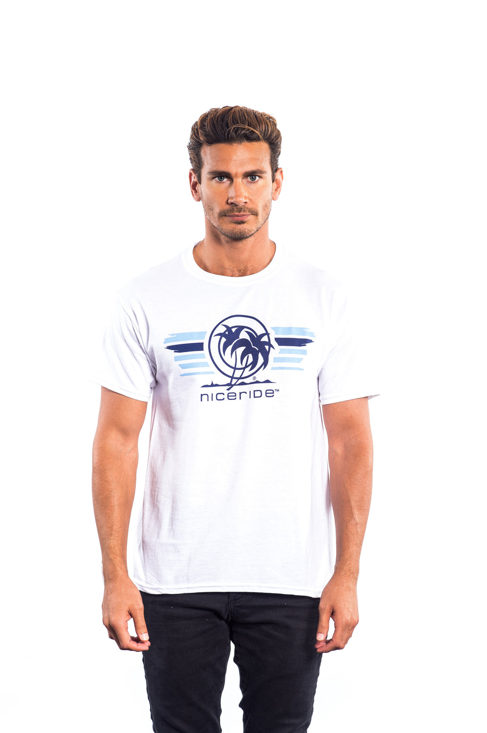 Hanes Men's Comfort Blend Short Sleeve T-Shirt featuring NICERIDE design on front, ideal for indoor and outdoor activities.