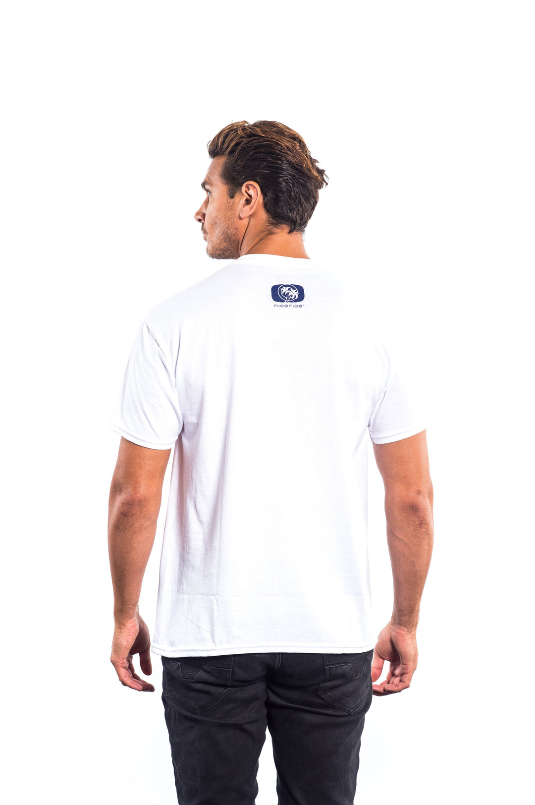 Man wearing a white Hanes Men&