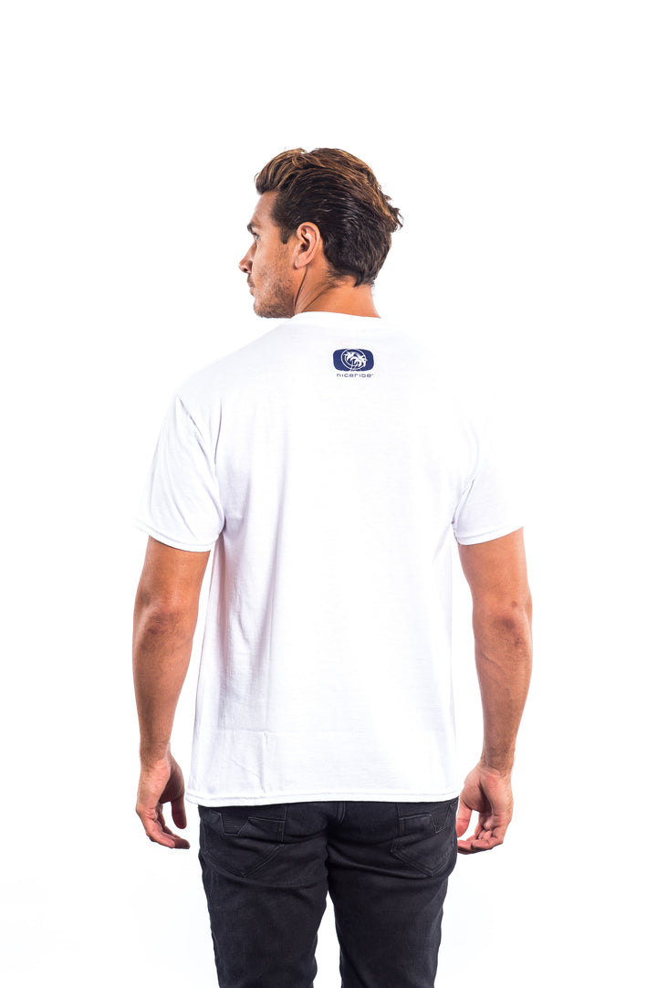 Man wearing a white Hanes Men&