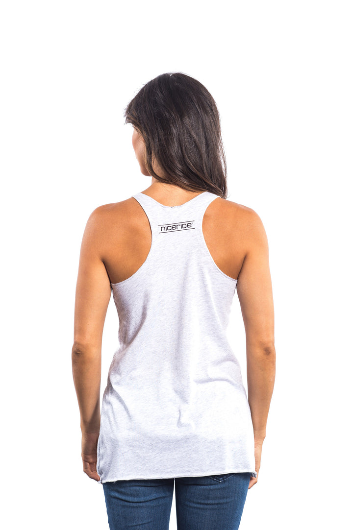 Back view of a woman wearing the La Jolla tank top, showcasing the NICERIDE logo on the yoke.