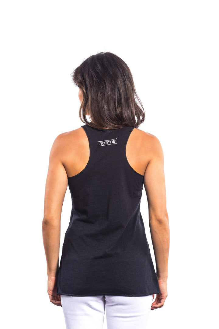 Back view of a woman wearing a black Motor Boatin&