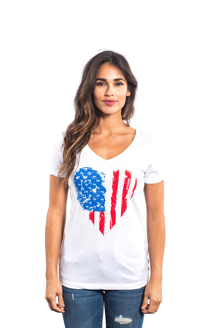 Heartbeat shirt featuring American flag design on a women&