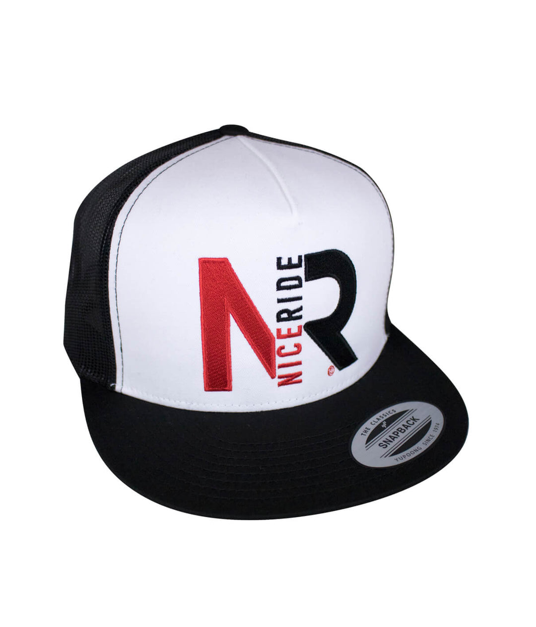 NICERIDE Up Down Trucker Hat with embroidered logo, snapback cap designed and manufactured in the USA.