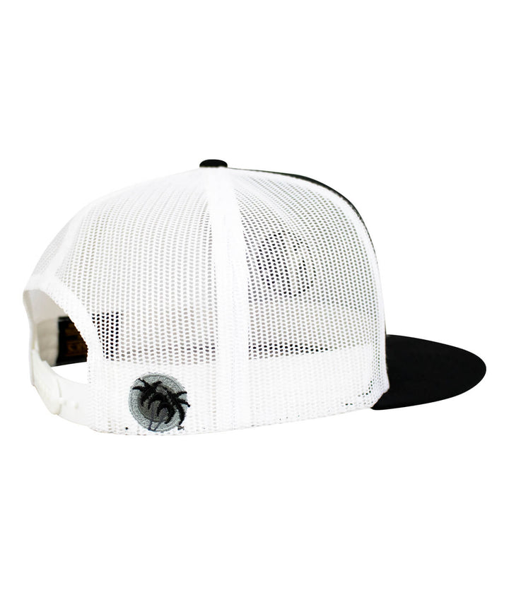 Back view of the Engineer trucker hat featuring NICERIDE palm logo, snapback design, and mesh fabric.