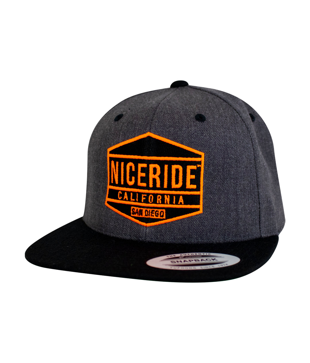 Good Times - Neon Snapback hat with NICERIDE logo in neon orange on front panel and black brim.