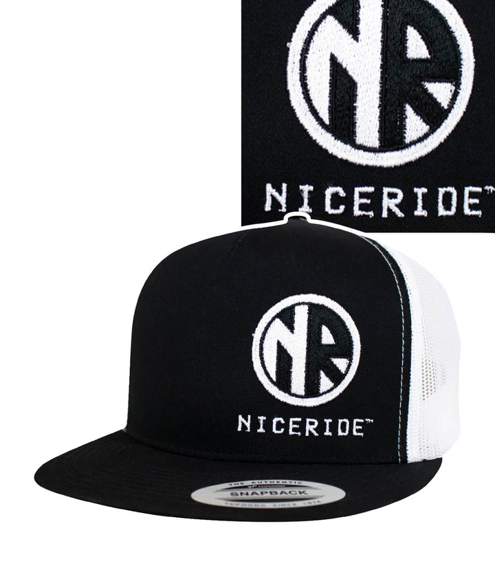 Engineer Trucker Hat featuring NICERIDE logo, a classic snapback hat, designed for style and comfort.