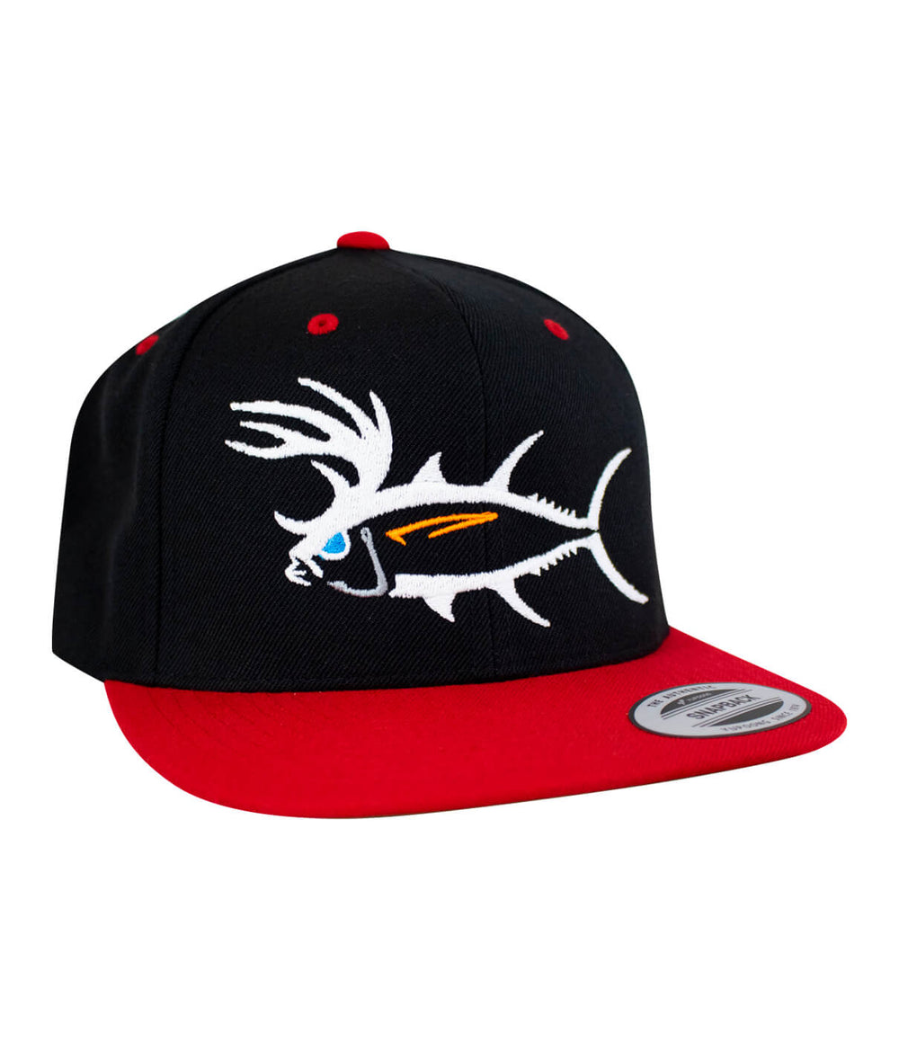 Buck-Eye unisex flatbill snapback hat featuring a fishing design, perfect for outdoor activities and casual wear.