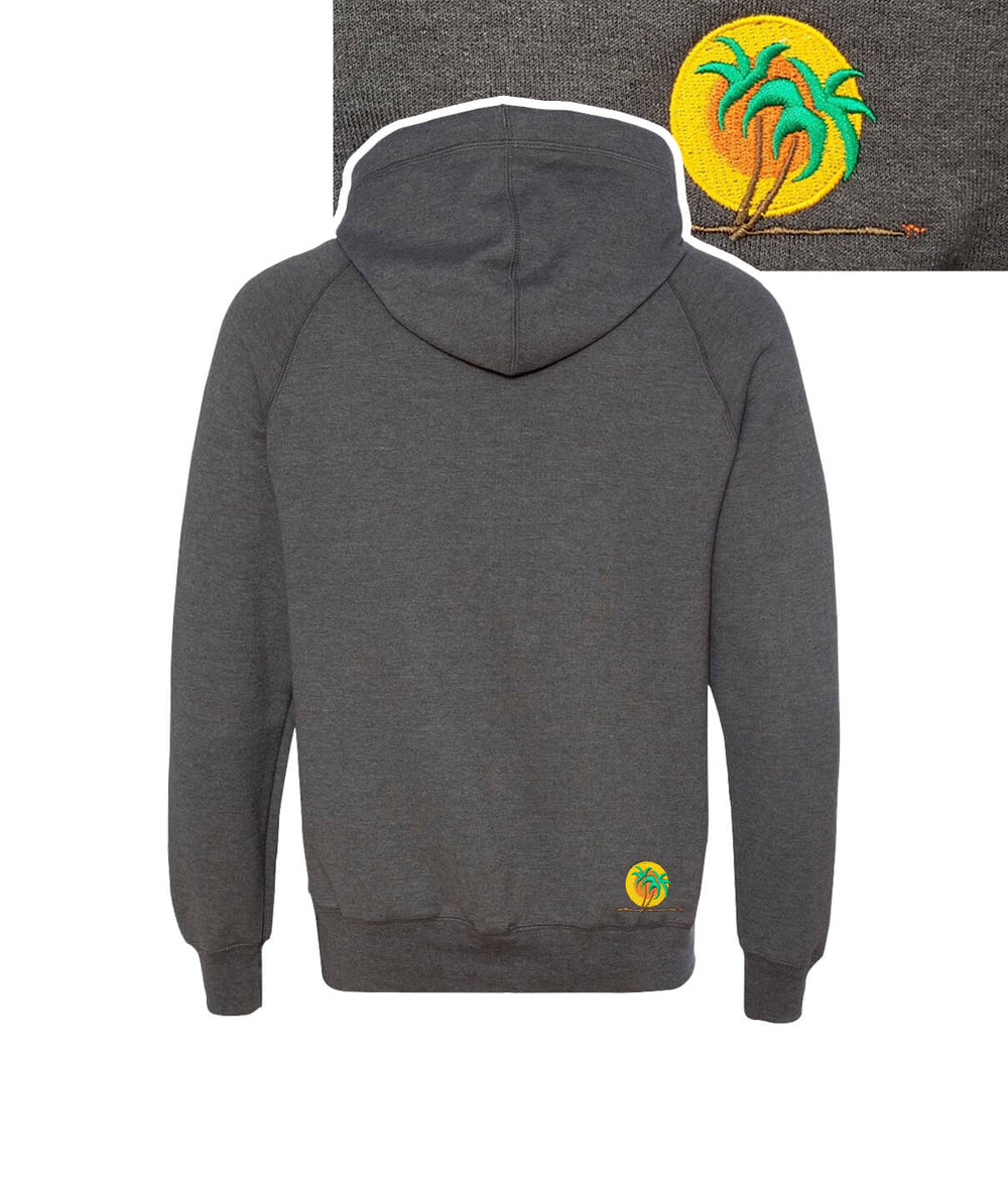 Back view of Morning Chill gray sweatshirt featuring NICERIDE logo and classic palm design.