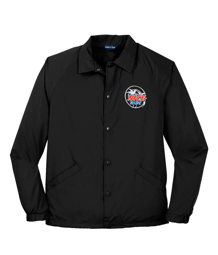 Choo Choo windbreaker jacket in black with NICERIDE logo embroidered on chest and back.