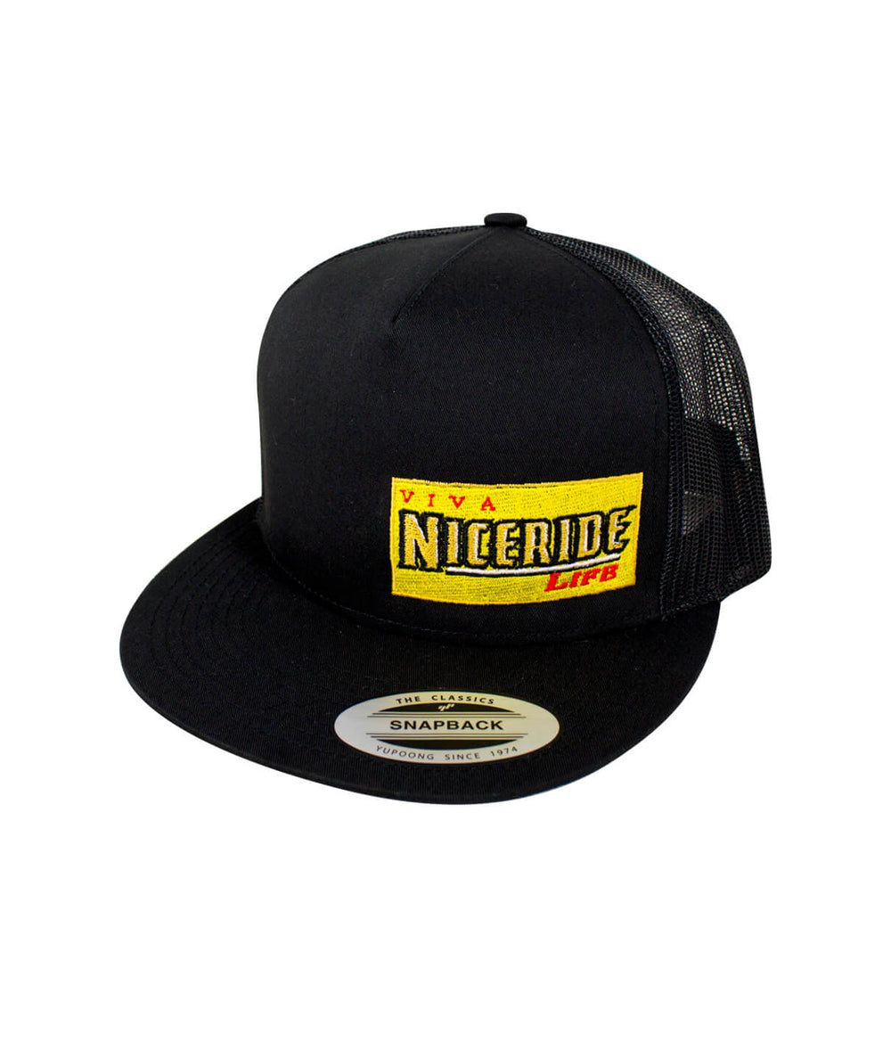Viva Life - LP Trucker Hat featuring NICERIDE's embroidered design, a classic snapback hat.