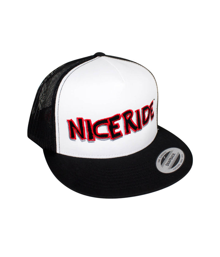 NICERIDE "Bed Rock" trucker hat, a classic snapback cap with embroidered front, designed in the USA.