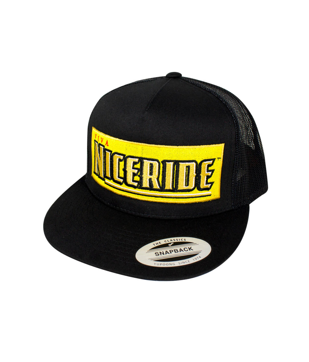 Viva Life trucker hat with NICERIDE logo, a classic snapback baseball cap, perfect for stylish outdoor wear.