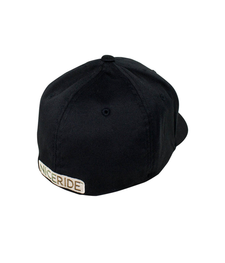 Classic Palm Camo Classic Flexfit Hat back view with NICERIDE logo in brown embroidery.