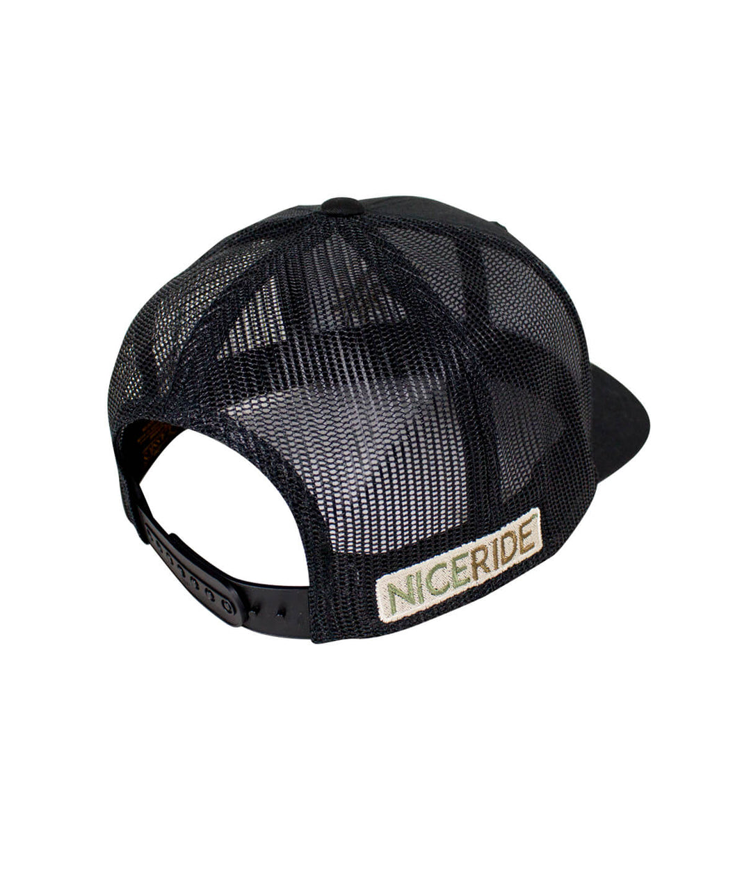 Classic Palm Camo Retro Trucker Hat with NICERIDE embroidered on the back side.