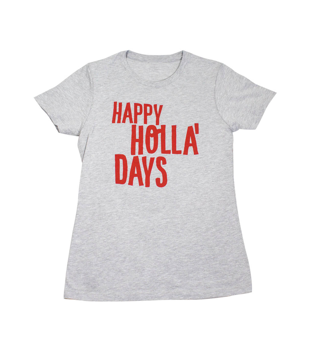 Grey shirt with "Happy Holla&