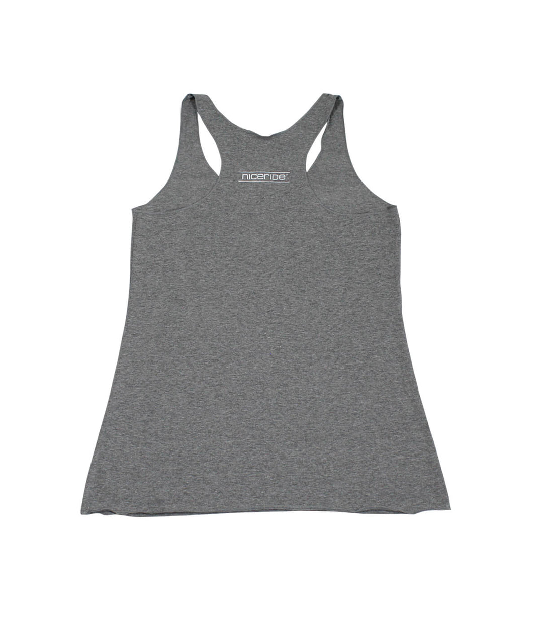 Gray Next Level tank top with racerback design, featuring a soft vintage look and NICERIDE logo.