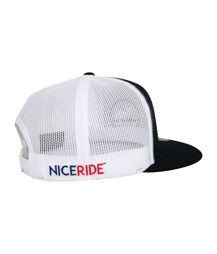 Back view of the Spirit of 76-LP Trucker Hat with NICERIDE embroidery on the brim and mesh design for breathability. Hat.