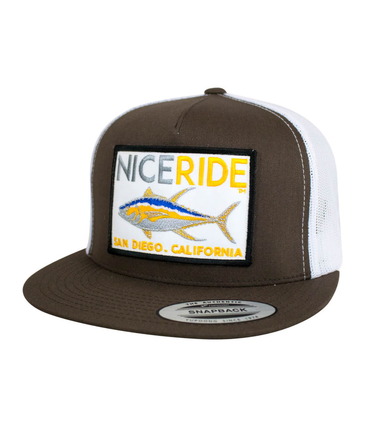 NICERIDE baseball cap wearable hat with embroidered fish and San Diego California logo.