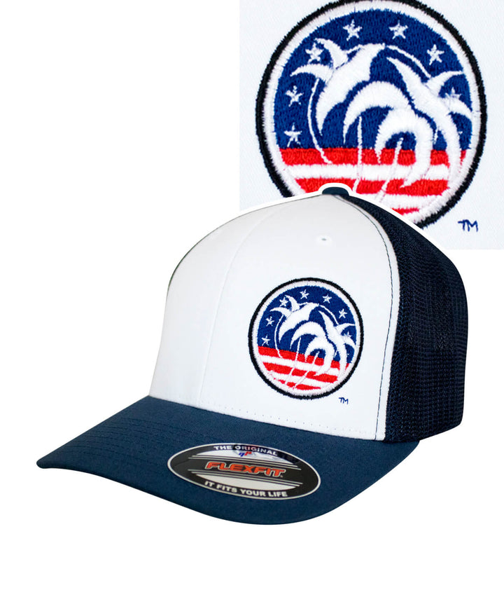 Flexfit hat with embroidered Spirit of 76 design and NICERIDE logo, featuring a navy blue and white color scheme.