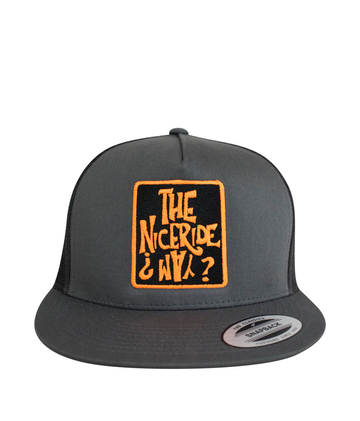NICERIDE WAY trucker hat featuring embroidered patch and classic palm logo, perfect for any hat collection.