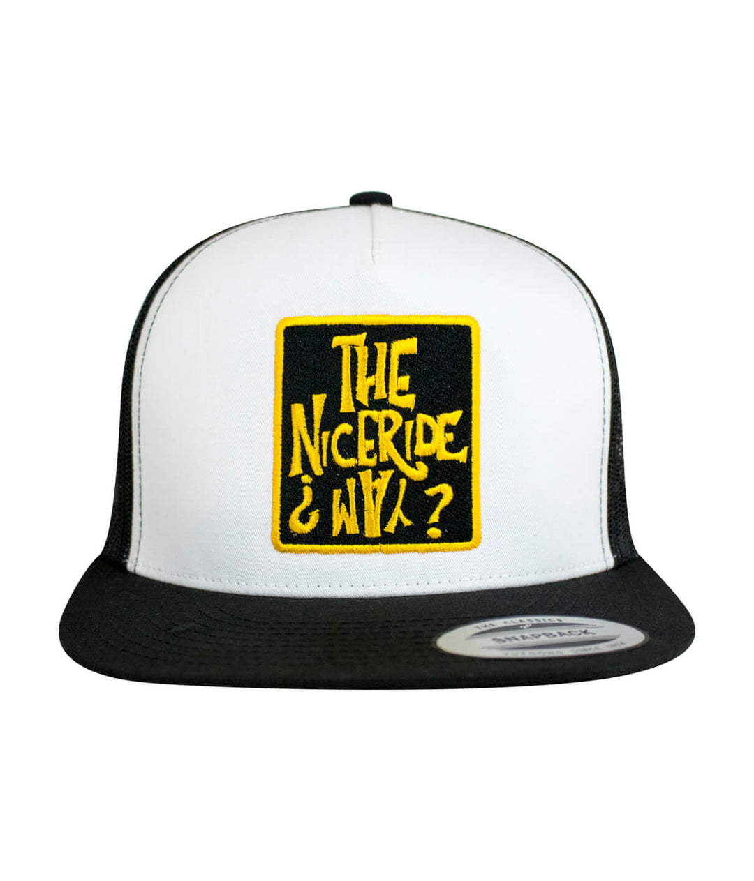 NICERIDE WAY trucker hat featuring an embroidered patch and a classic snapback design.