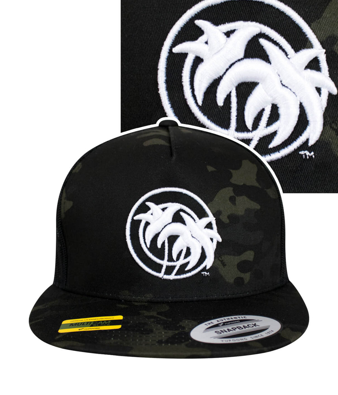 Just Palm Multicamo Trucker Hat featuring embroidered 3D Puff design and Niceride logo on a classic snapback style.