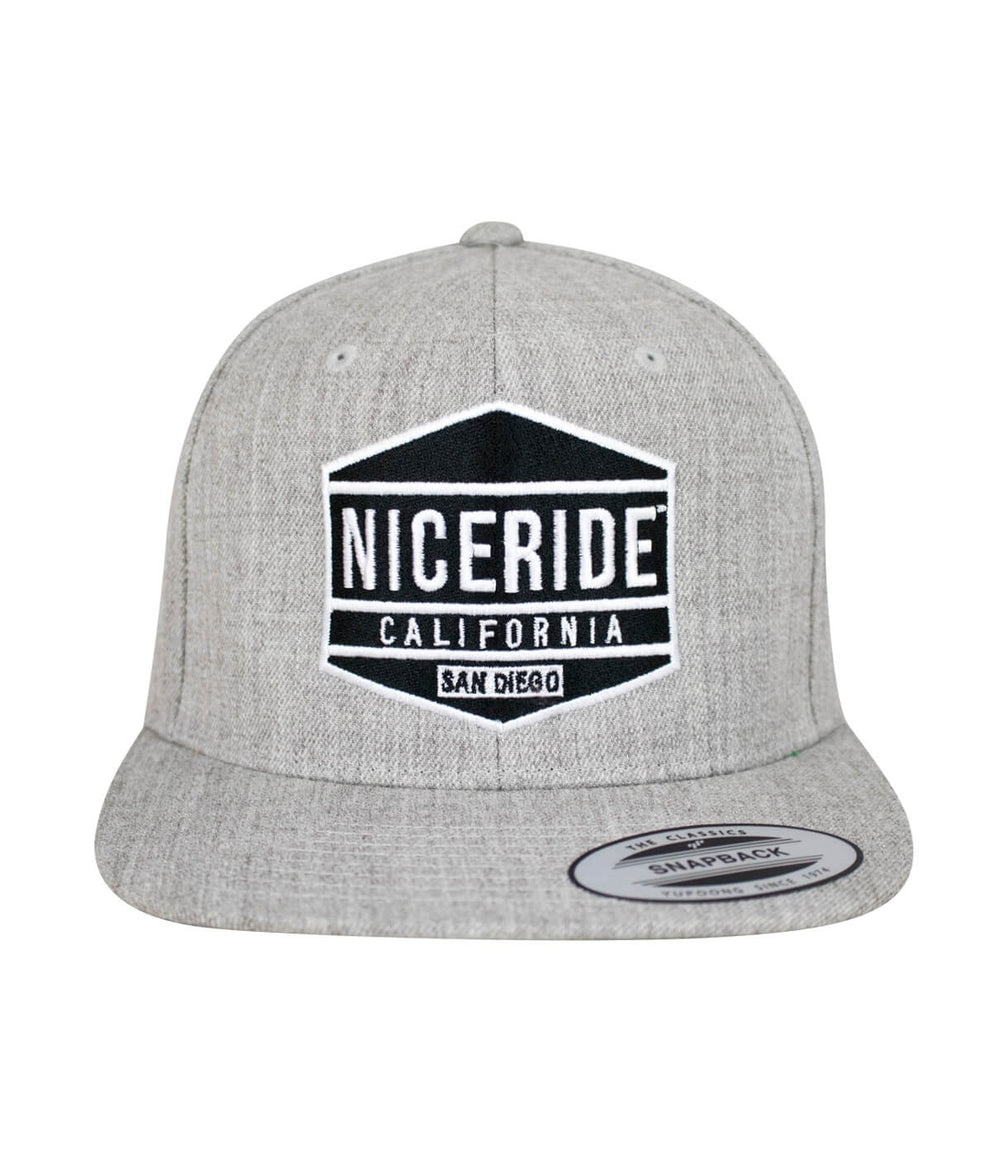 Good Times Snapback hat featuring NICERIDE logo on a gray fabric front.