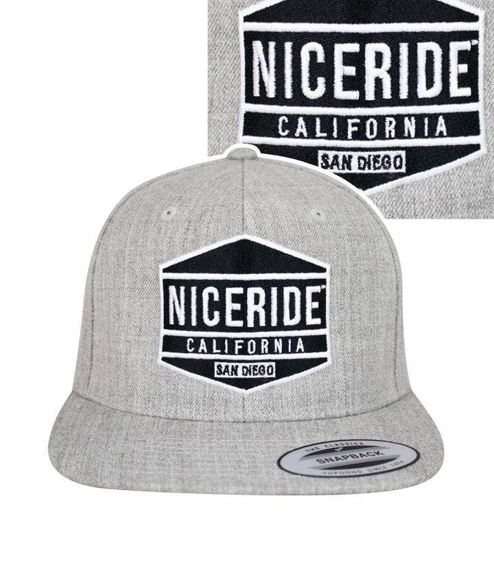 Good Times snapback hat by NICERIDE featuring embroidered logo and classic design on a gray fabric.