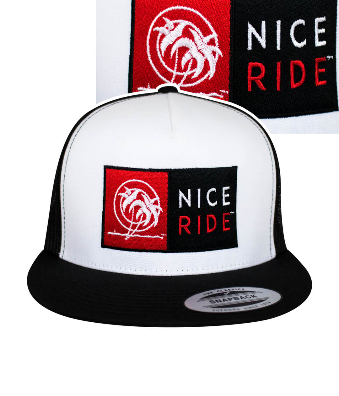 N-R Combo trucker hat with NICERIDE logo, classic snapback style, perfect for hat lovers.
