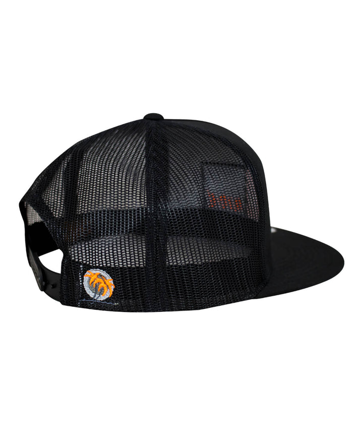 Back view of N-R Combo Trucker Hat, a classic snapback hat by NICERIDE with embroidered logo.