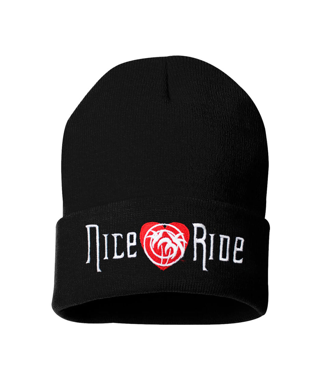 Black cuffed beanie featuring &