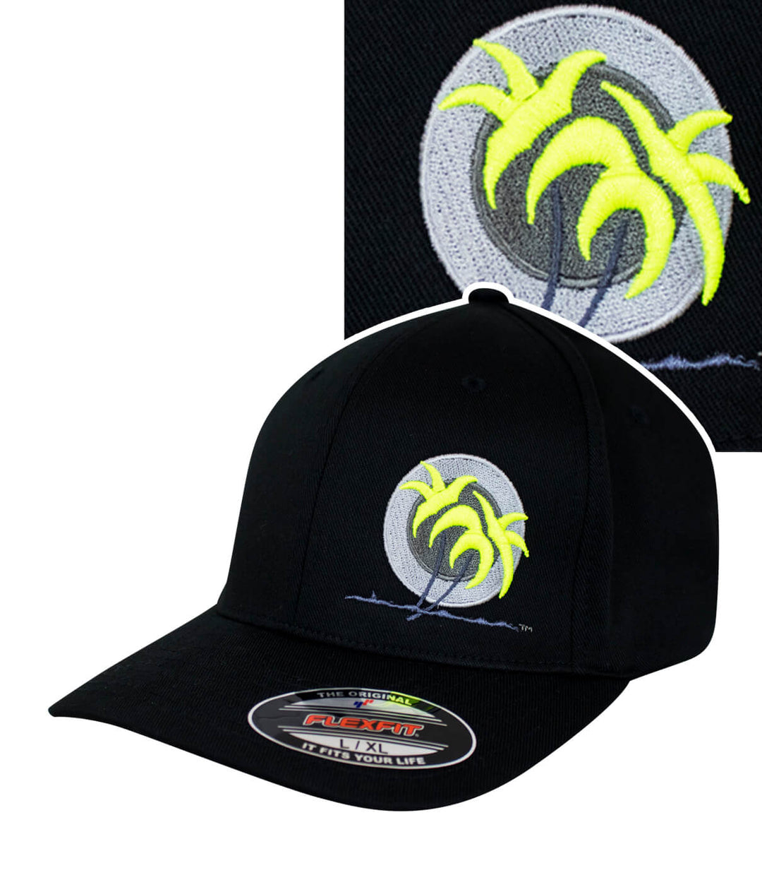 Blade Classic Flexfit Hat featuring NICERIDE's Blacked Out Classic Palm Logo in neon accents.