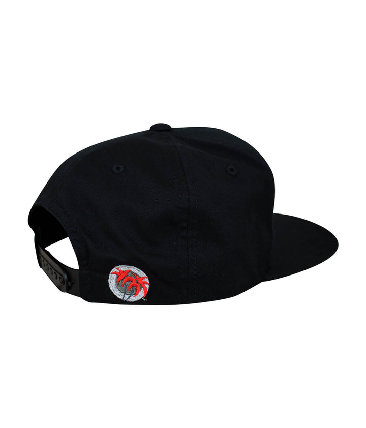 Back view of the Podium Youth Hat showcasing the Blacked Out Classic Palm Logo embroidered on the side.