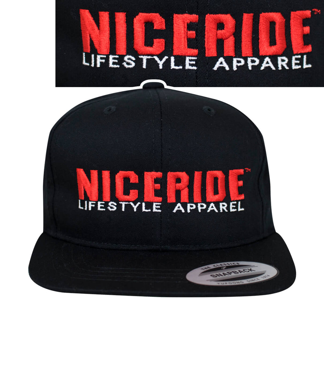 NICERIDE lifestyle apparel classic black snapback youth hat with embroidered logo