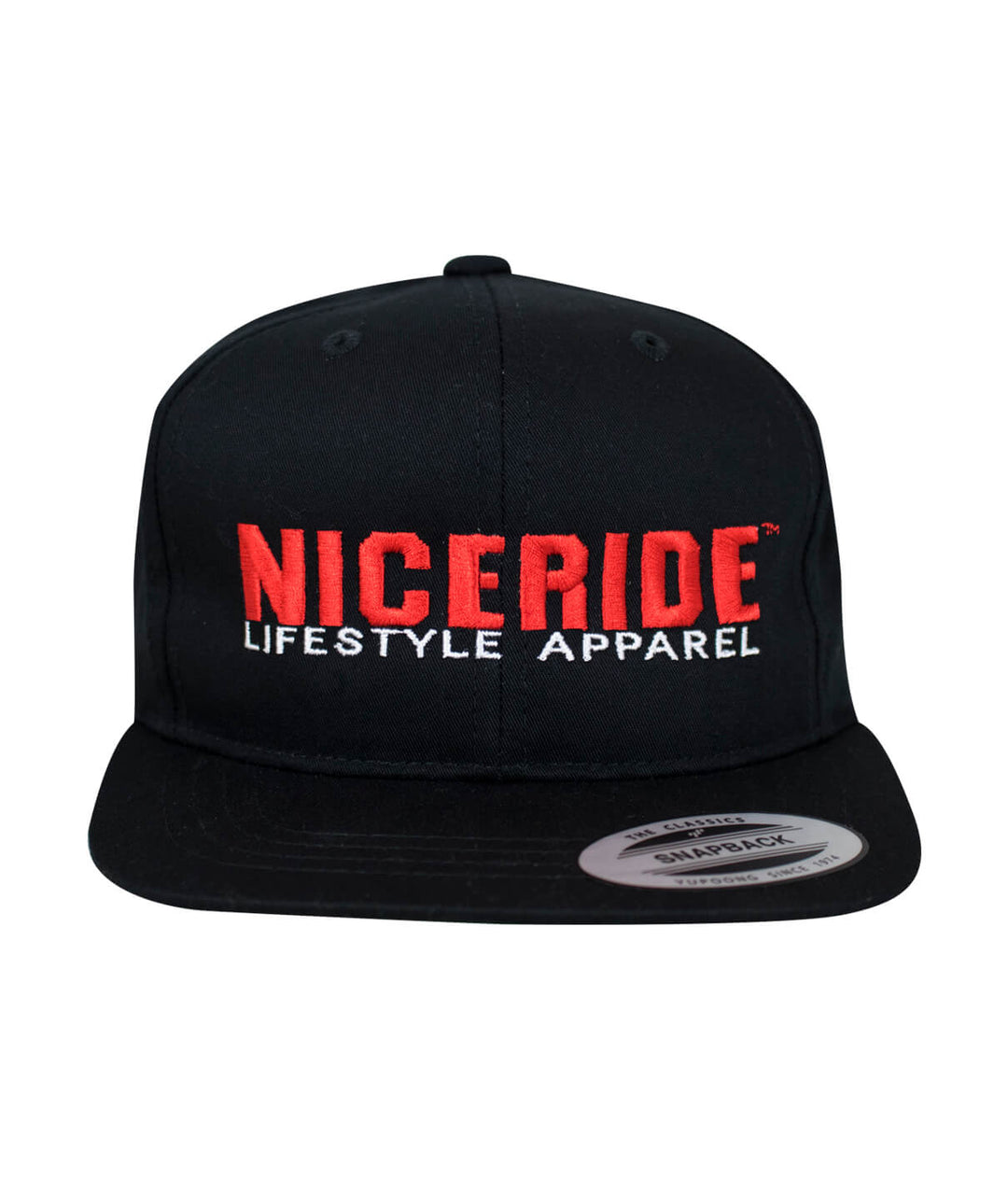 Classic black NICERIDE snapback youth hat featuring embroidered logo for lifestyle apparel.