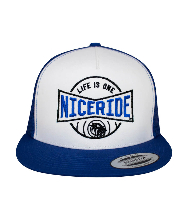 6006 Classic Snapback Trucker Hat featuring NICERIDE design, perfect for casual wear. Hat designed and embroidered in the USA.