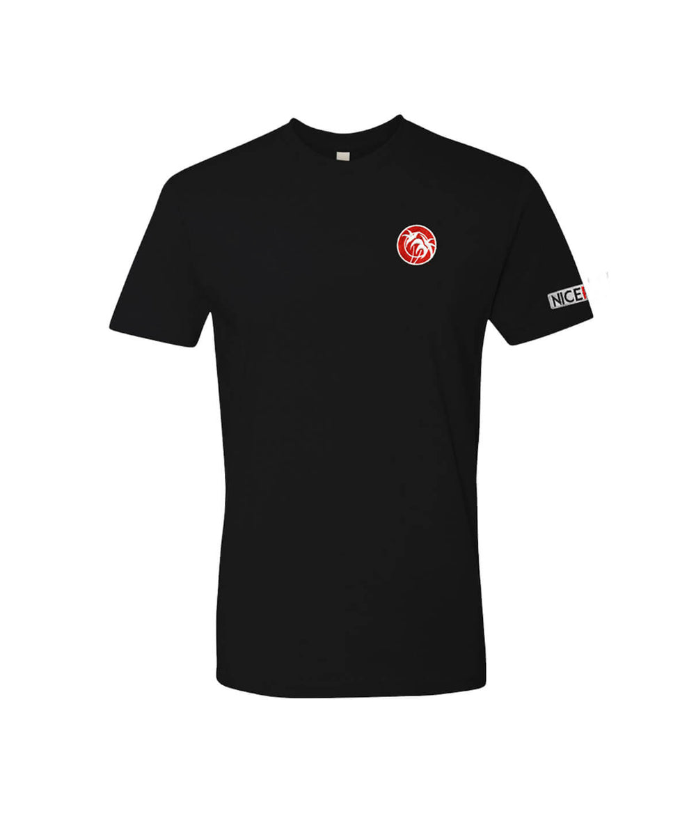 Rojo Negro - Black Next Level Men's Short Sleeve 100% Cotton T-Shirt with embroidered logo on the chest.