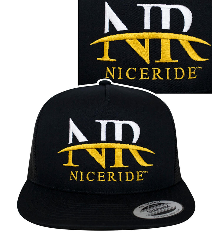Black snapback hat featuring NICERIDE&