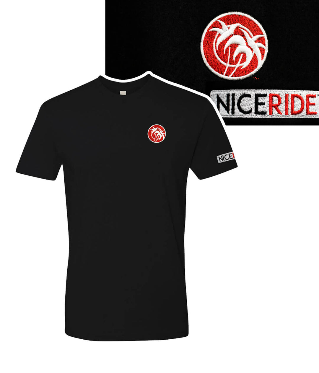 Rojo Negro Black Next Level Men's Short Sleeve 100% Cotton T-Shirt with NICERIDE logo on chest and sleeve.