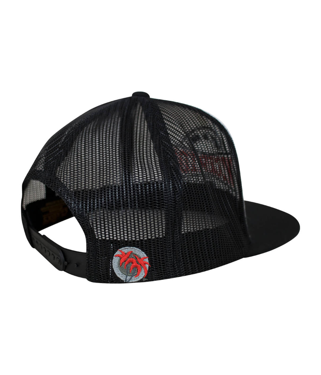 Back view of a Bow Tie Trucker Hat, showcasing the mesh design and embroidered logo, perfect for stylish hat enthusiasts.