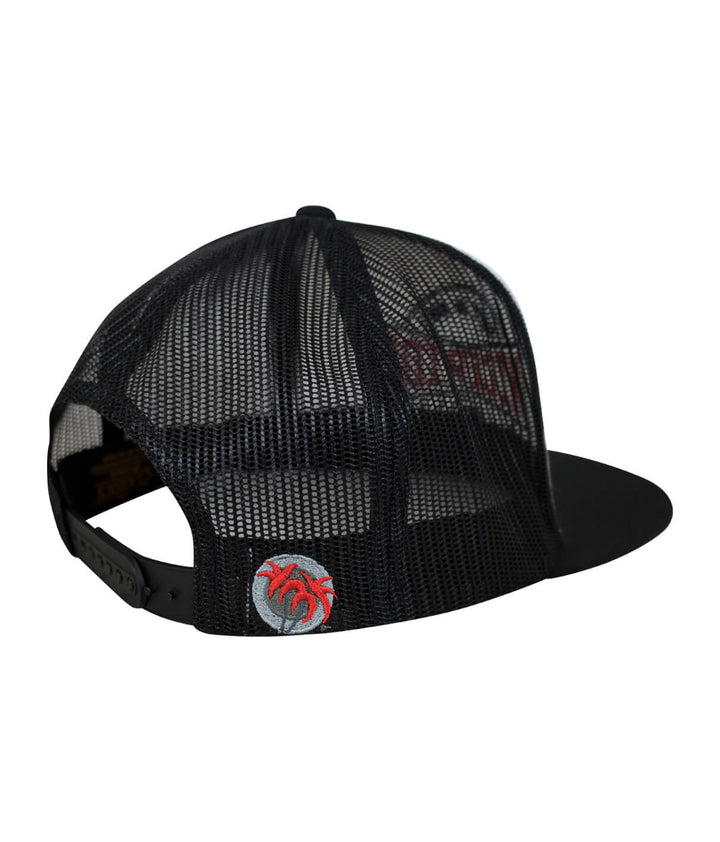 Back view of a Bow Tie Trucker Hat, showcasing the mesh design and embroidered logo, perfect for stylish hat enthusiasts.