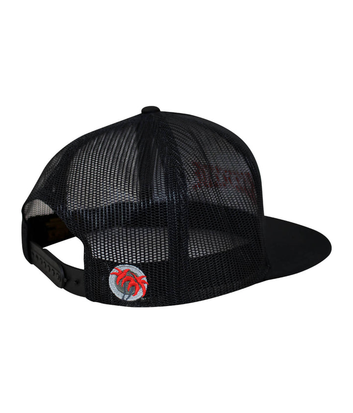 Back view of the Bow Tie Trucker Hat, featuring mesh design and embroidered Classic Palm Logo, ideal hat for stylish looks.