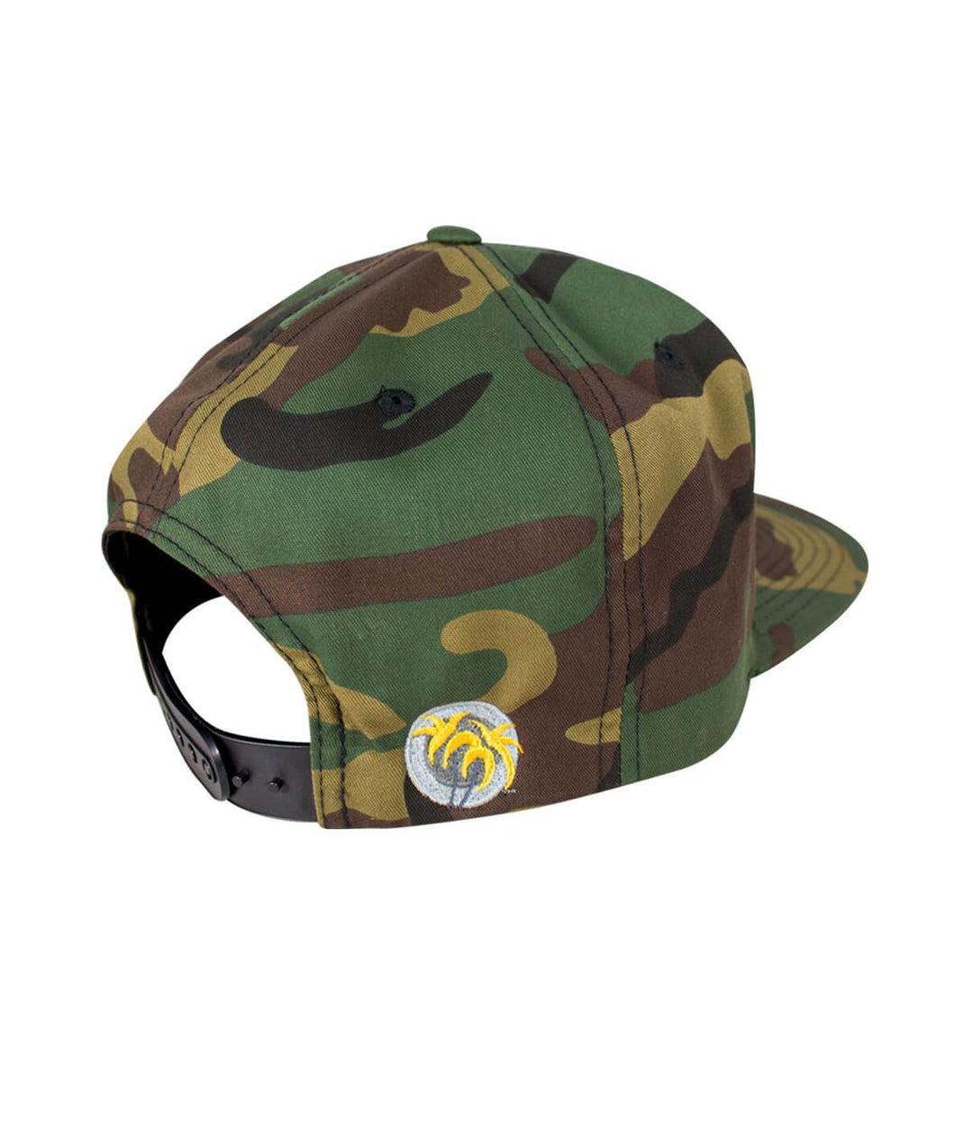 Viva Life Snapback hat in camouflage design, featuring a palm logo on the back right side.
