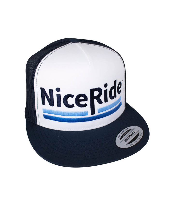 Low Tide trucker hat with NiceRide logo, classic snapback design, ideal for stylish outdoor wear.