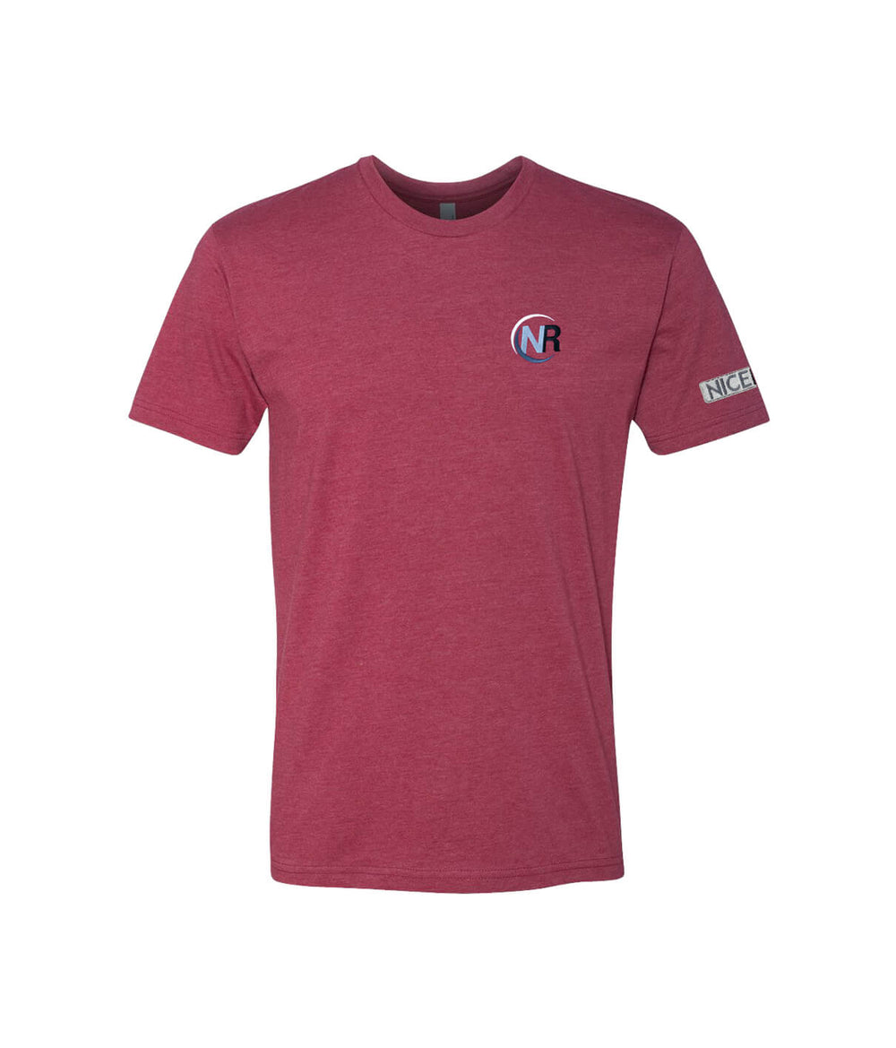 Ocean Spray - Cardinal Red Next Level Men's Short Sleeve T-Shirt featuring NR logo on front and Niceride Pill on sleeve.