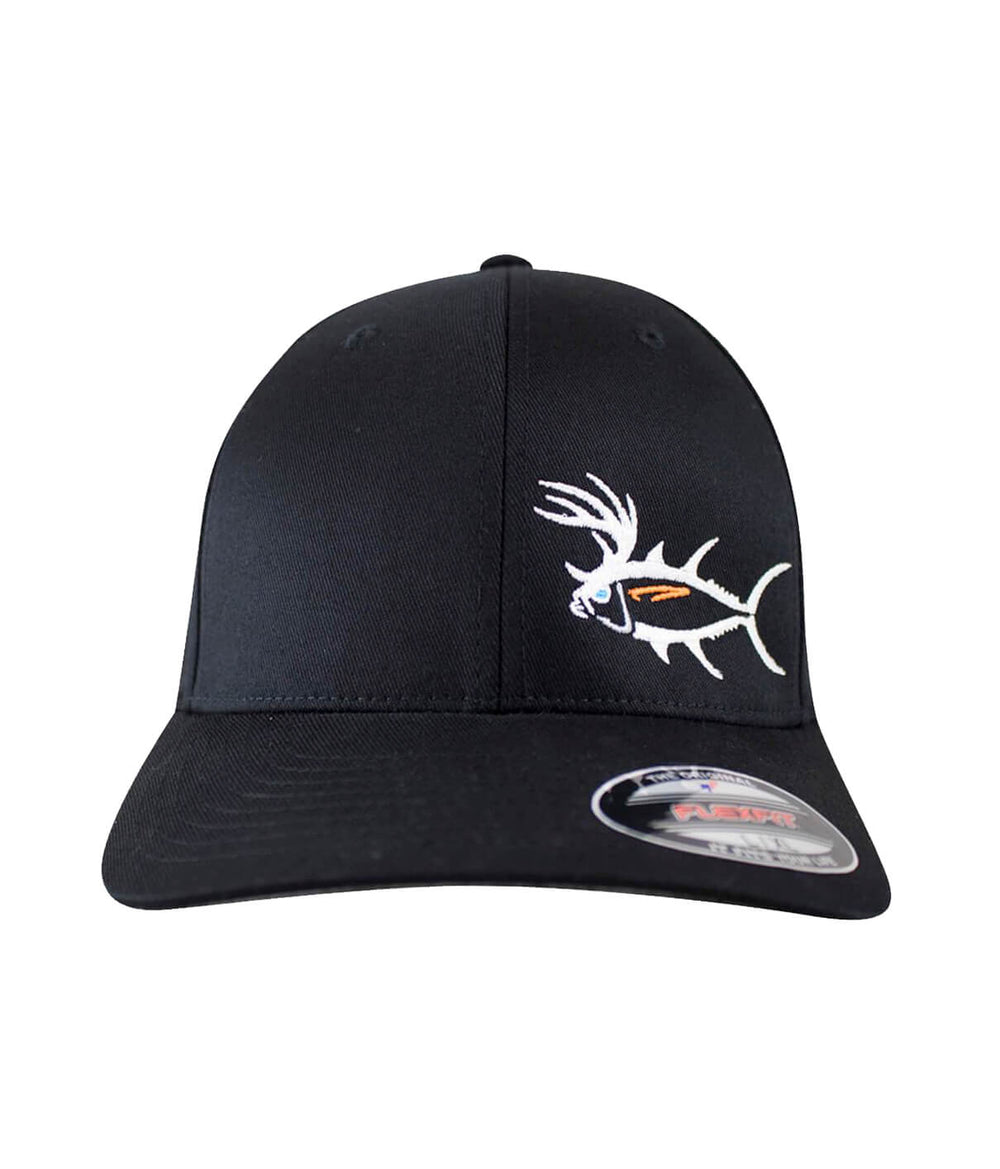 Unisex classic Flexfit baseball cap featuring NICERIDE's "Buck-Eye" design embroidered on the front, perfect fishing hat for men and women.