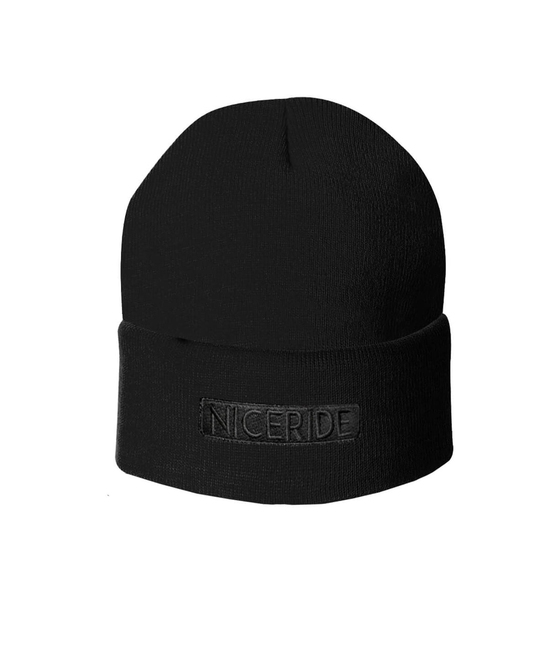 Classic Palm Cuff Beanie featuring NICERIDE logo, stylish and warm, perfect for cold weather.