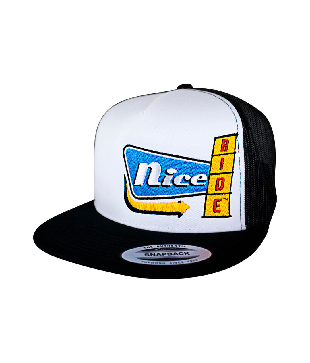 Triple D Trucker Cap featuring NICERIDE design, classic snapback baseball cap with embroidery.